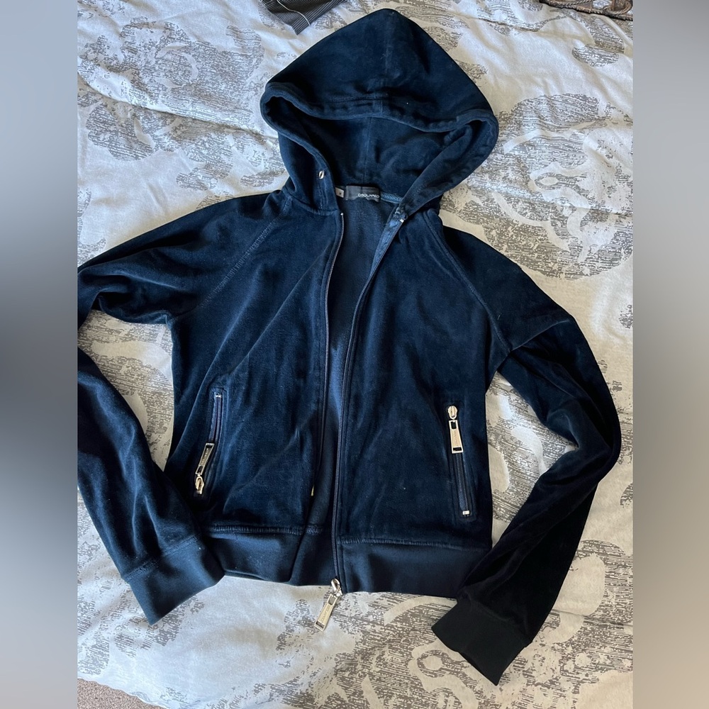 Dsquared navy suede hoodie size medium